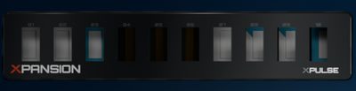 Plug-in modules behind the front glass, each with its own OLED display. Product visualisation showing the development state.