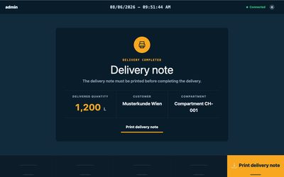 User interface: delivery note. Development view, not a record of a customer delivery.